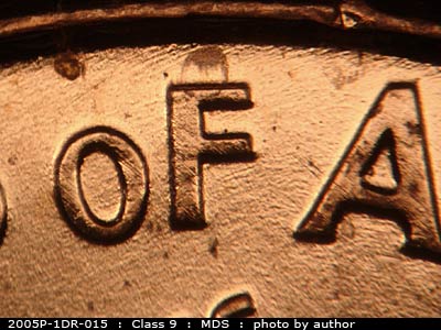 Die-stage B marker on 2005P•1DR•015 (2005 Doubled Die Reverse).