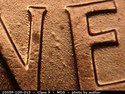 Die-stage B marker on 2005P•1DR•015 (2005 Doubled Die Reverse).