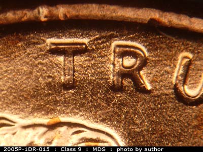 Die-stage B marker on 2005P•1DR•015 (2005 Doubled Die Reverse).