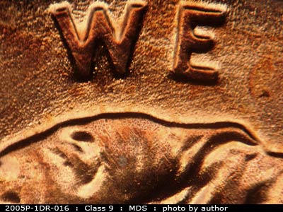 Die-stage B marker on 2005P•1DR•016 (2005 Doubled Die Reverse).