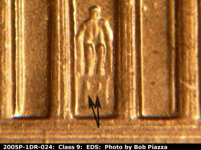 Die-stage A marker on 2005P•1DR•024 (2005 Doubled Die Reverse).