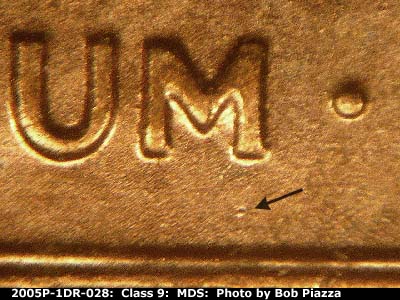 Die-stage B marker on 2005P•1DR•028 (2005 Doubled Die Reverse).