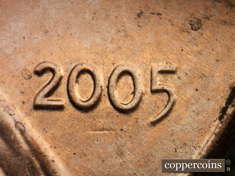 Die-stage B marker on 2005P•1DR•034 (2005 Doubled Die Reverse).