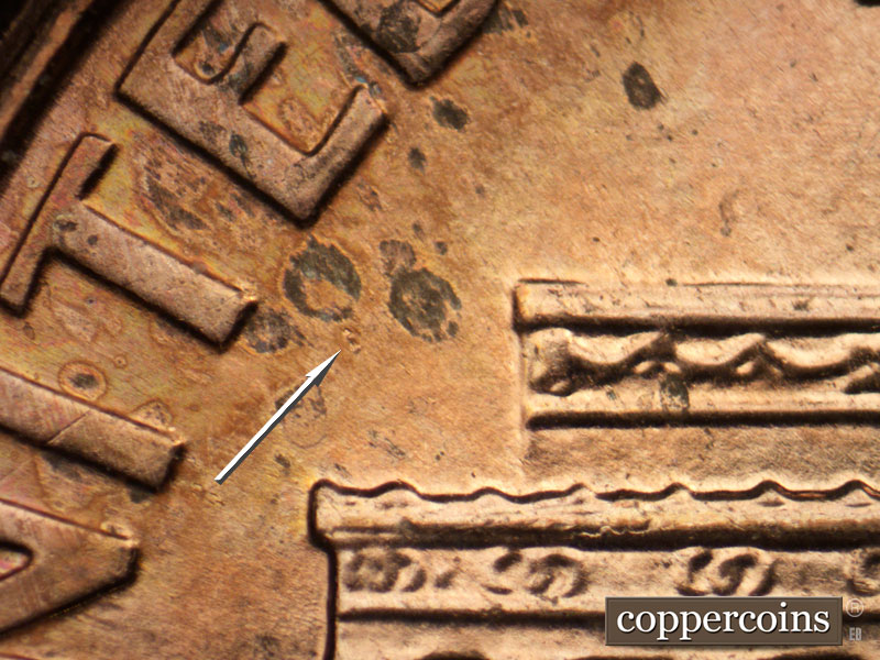 Die-stage B marker on 2005P•1DR•035 (2005 Doubled Die Reverse).