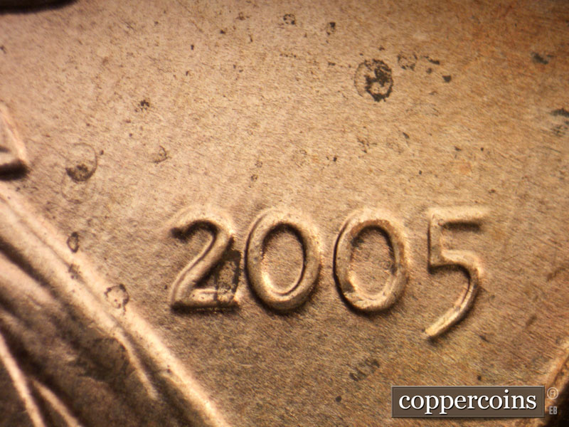 Die-stage B marker on 2005P•1DR•035 (2005 Doubled Die Reverse).