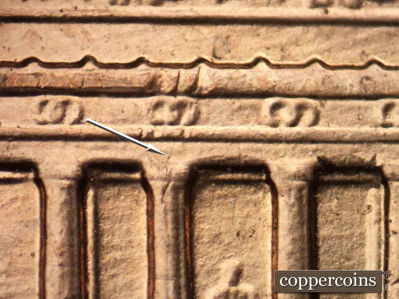 Die-stage B marker on 2005P•1DR•036 (2005 Doubled Die Reverse).