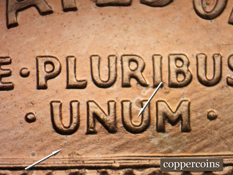 Die-stage B marker on 2005P•1DR•037 (2005 Doubled Die Reverse).