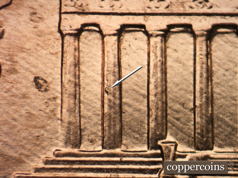 Die-stage B marker on 2005P•1DR•038 (2005 Doubled Die Reverse).
