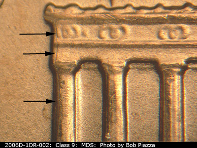 Die-stage B marker on 2006D•1DR•002 (2006 Doubled Die Reverse).