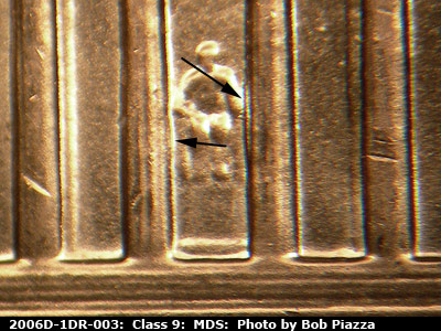 Die-stage B marker on 2006D•1DR•003 (2006 Doubled Die Reverse).