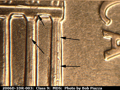 Die-stage B marker on 2006D•1DR•003 (2006 Doubled Die Reverse).