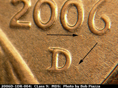 Die-stage B marker on 2006D•1DR•004 (2006 Doubled Die Reverse).