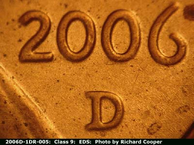 Die-stage A marker on 2006D•1DR•005 (2006 Doubled Die Reverse).