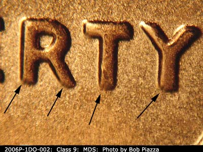 Die-stage B marker on 2006P•1DO•002 (2006 Doubled Die Obverse).