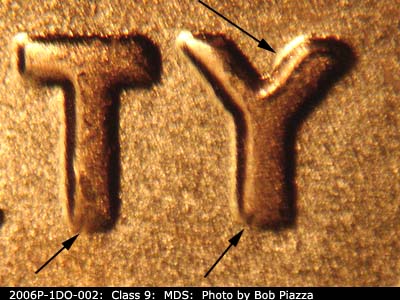 Die-stage B marker on 2006P•1DO•002 (2006 Doubled Die Obverse).