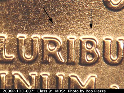Die-stage B marker on 2006P•1DO•007 (2006 Doubled Die Obverse).