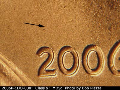 Die-stage B marker on 2006P•1DO•008 (2006 Doubled Die Obverse).