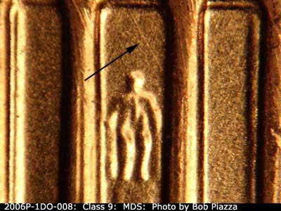 Die-stage B marker on 2006P•1DO•008 (2006 Doubled Die Obverse).