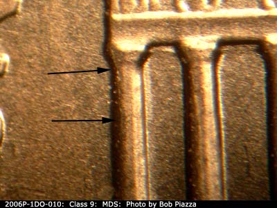 Die-stage B marker on 2006P•1DO•010 (2006 Doubled Die Obverse).