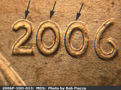 2006 Lincoln cent obverse, CopperCoins die 2006P•1DO•013.