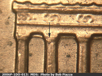 Die-stage B marker on 2006P•1DO•013 (2006 Doubled Die Obverse).