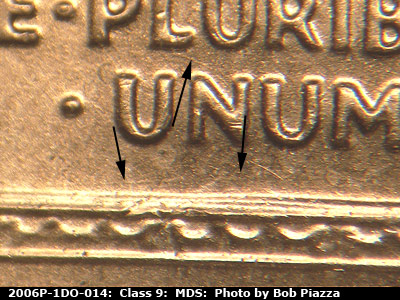 Die-stage B marker on 2006P•1DO•014 (2006 Doubled Die Obverse).