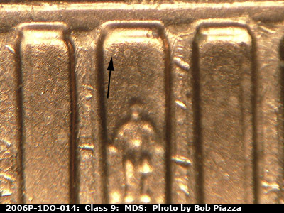Die-stage B marker on 2006P•1DO•014 (2006 Doubled Die Obverse).