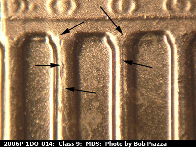 Die-stage B marker on 2006P•1DO•014 (2006 Doubled Die Obverse).