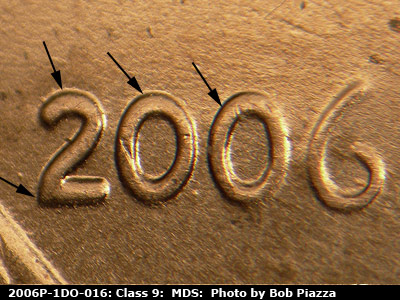 Die-stage B marker on 2006P•1DO•016 (2006 Doubled Die Obverse).