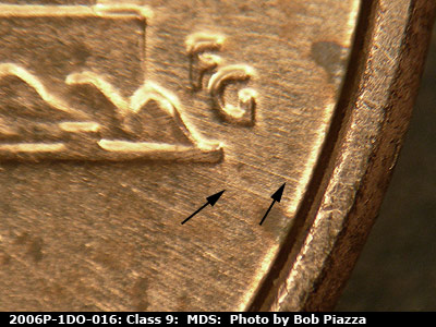Die-stage B marker on 2006P•1DO•016 (2006 Doubled Die Obverse).