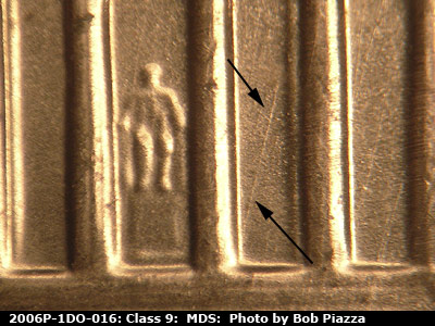 Die-stage B marker on 2006P•1DO•016 (2006 Doubled Die Obverse).