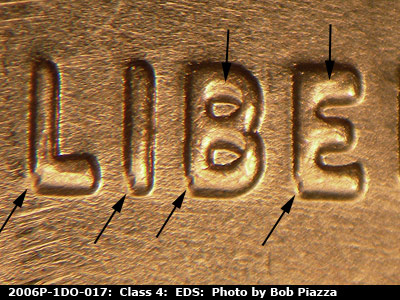 Die-stage A marker on 2006P•1DO•017 (2006 Doubled Die Obverse).