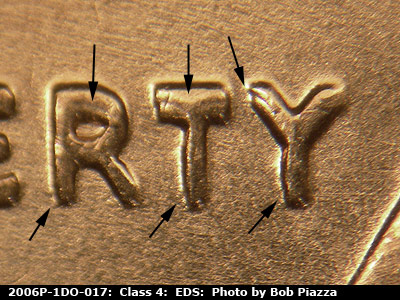 Die-stage A marker on 2006P•1DO•017 (2006 Doubled Die Obverse).