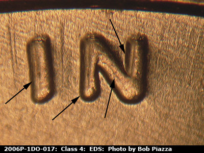 Die-stage A marker on 2006P•1DO•017 (2006 Doubled Die Obverse).