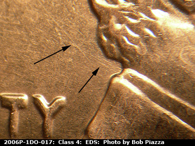 Die-stage A marker on 2006P•1DO•017 (2006 Doubled Die Obverse).