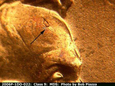 Die-stage B marker on 2006P•1DO•022 (2006 Doubled Die Obverse).
