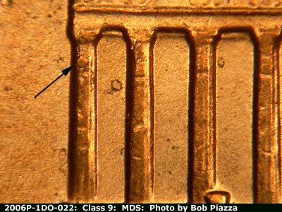 Die-stage B marker on 2006P•1DO•022 (2006 Doubled Die Obverse).