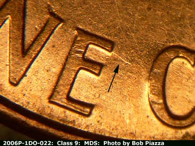 Die-stage B marker on 2006P•1DO•022 (2006 Doubled Die Obverse).