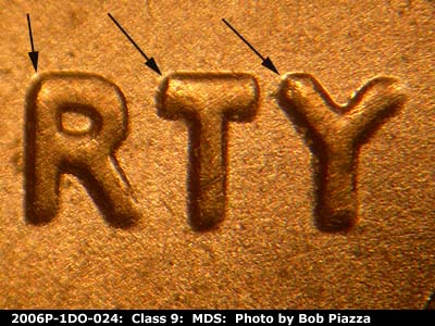 Die-stage B marker on 2006P•1DO•024 (2006 Doubled Die Obverse).