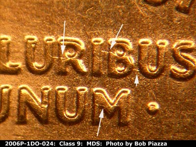 Die-stage B marker on 2006P•1DO•024 (2006 Doubled Die Obverse).