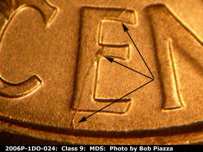 Die-stage B marker on 2006P•1DO•024 (2006 Doubled Die Obverse).