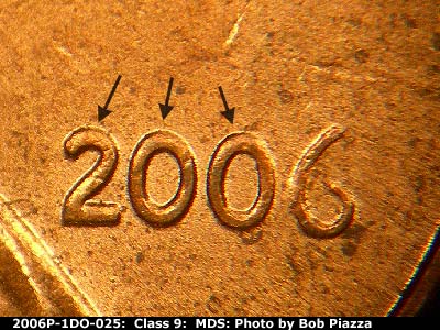 Die-stage B marker on 2006P•1DO•025 (2006 Doubled Die Obverse).