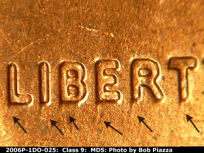 Die-stage B marker on 2006P•1DO•025 (2006 Doubled Die Obverse).