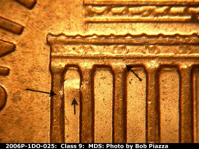 Die-stage B marker on 2006P•1DO•025 (2006 Doubled Die Obverse).