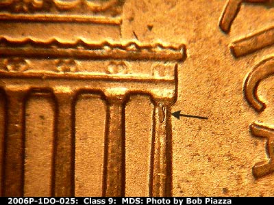 Die-stage B marker on 2006P•1DO•025 (2006 Doubled Die Obverse).