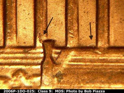 Die-stage B marker on 2006P•1DO•025 (2006 Doubled Die Obverse).
