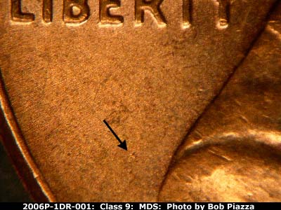 Die-stage B marker on 2006P•1DR•001 (2006 Doubled Die Reverse).