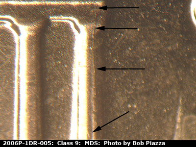 Die-stage B marker on 2006P•1DR•005 (2006 Doubled Die Reverse).