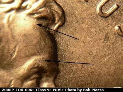 Die-stage B marker on 2006P•1DR•006 (2006 Doubled Die Reverse).