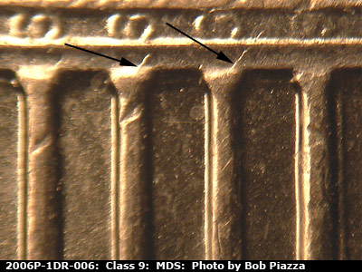 Die-stage B marker on 2006P•1DR•006 (2006 Doubled Die Reverse).